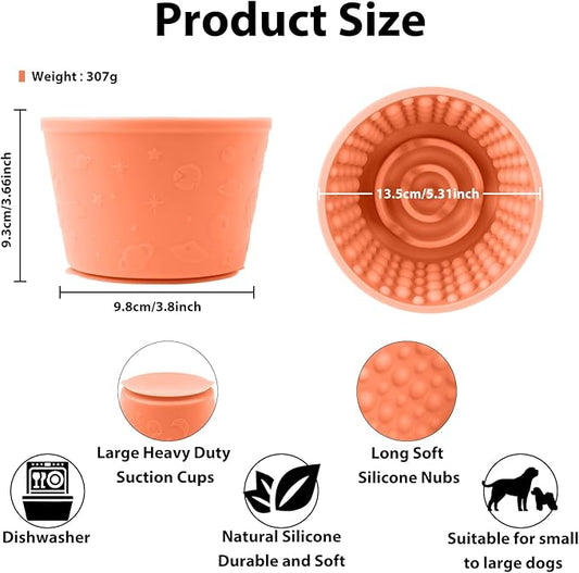 Dog Slow Feeder Lick Bowl - Non-Slip Licking Treat Dispenser for Small Medium Large Dogs, Promotes Anxiety Relief & Prevents Choking, Easy to Clean Feeding Bowl (Light Orange, L)