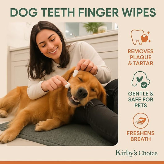 Kirby's Choice Dog Teeth Finger Wipes 50 Ct – Dental Wipes for Dogs & Cats – Removes Plaque, Tartar & Bad Breath – Safe Oral Care & Breath Treatment – Easy Pet Dental Cleaning Wipes