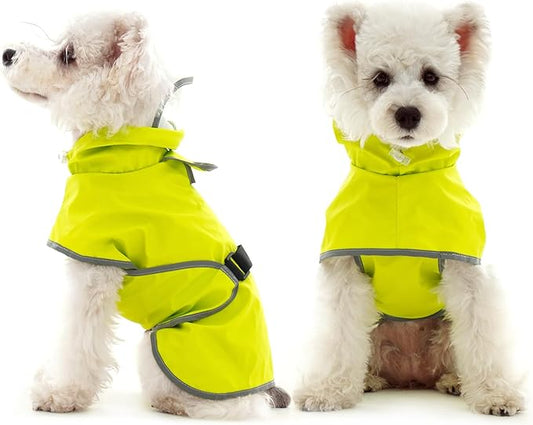 FUAMEY Adjustable Dog Raincoat Small | Waterproof Reflective Strips, Clear Hood, Leash Hole, Outdoor Adventures, Yorkshire