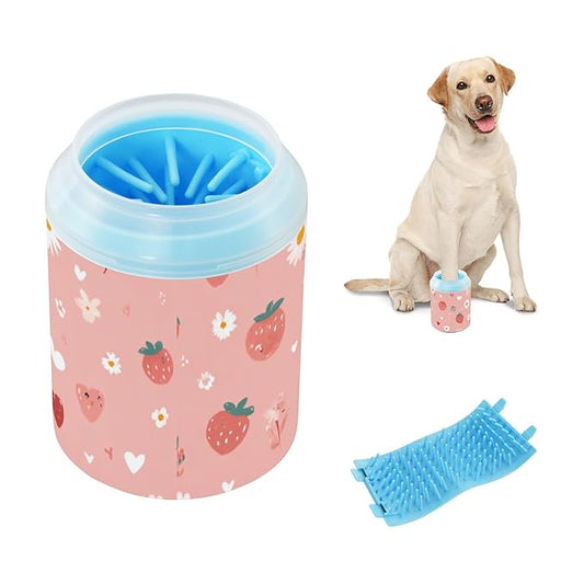 Dog Paw Cleaner Mudbuster Dog Foot Washer for Small Medium Large Dogs Cats Premium Pet Supplies Pastel Pink Daisy Strawberry Hearts