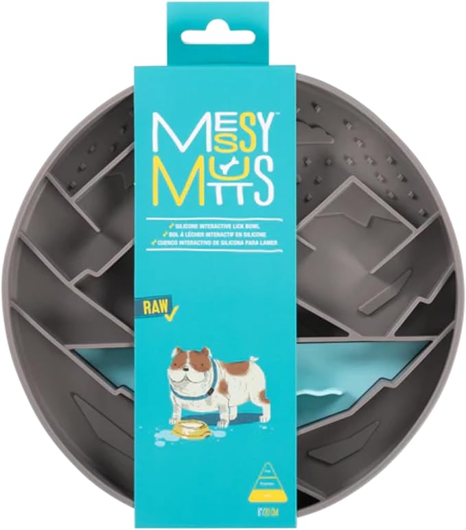 Messy Mutts and Cats Interactive Slow Feeder | Mountain Grey - 2 Cup Capacity | 8” Round Silicone Puzzle Slow Feeder for Dogs/Cats | Enrichment Food Dish for Slow Eating, Bloating