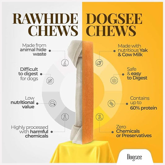 Dogsee Original Yak Cheese Himalayan Dog Chews 1lb (Large - 4 Bars) | 100% All Natural | Dog Treats Large Breed | Dog Chews Long Lasting for Aggressive Chewers | High Protein Dental Sticks