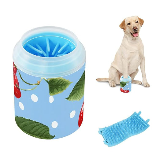 Dog Paw Cleaner Mudbuster Dog Foot Washer for Small Medium Large Dogs Cats Premium Pet Supplies Light Blue Dots Red Cherry