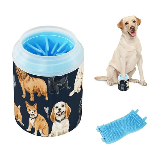 Dog Paw Cleaner Cups for Dogs Pet Foot Washer Paw Scrubber for Medium Small Dogs Cats Cleaning Cup Cute Dogs Dark Blue