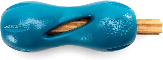 West Paw Qwizl Treat Dispensing Dog Toy for Tough Chewers- Durable Long Lasting Chew and Fetch Toy Keeps Dogs Engaged- Dishwasher Safe Safe Materials Made in USA - River Blue, Large
