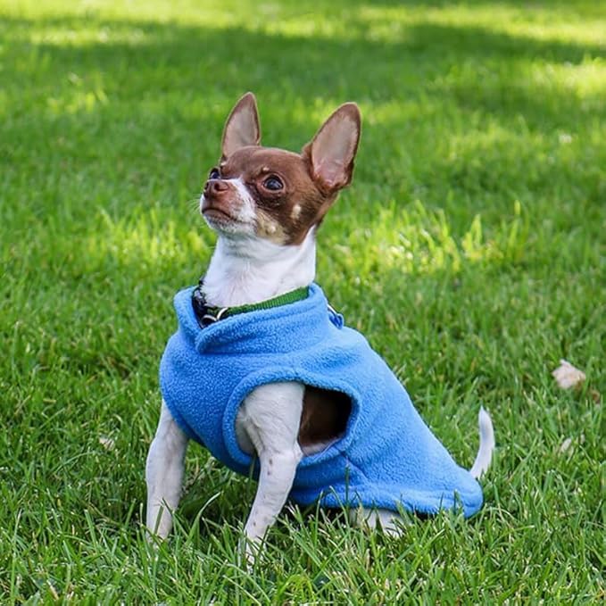 JACKO & CO - Fleece Vest Dog Sweater with Leash Ring - Soft, Warm & Lightweight Pullover Coat for Small & Medium Dogs, Puppies & Cats - Cozy Fall/Winter/Spring Pet Jacket (Blue, Small 4-6lbs)