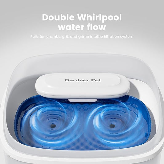 Gardner Pet 1 Gallon Pet Water Fountain, Vortex Dog Water Dispenser, Ultra Quiet Automatic Cat Fountain with Filter, Splash-Proof, Easy to Clean,Without Adapter(UV,White)