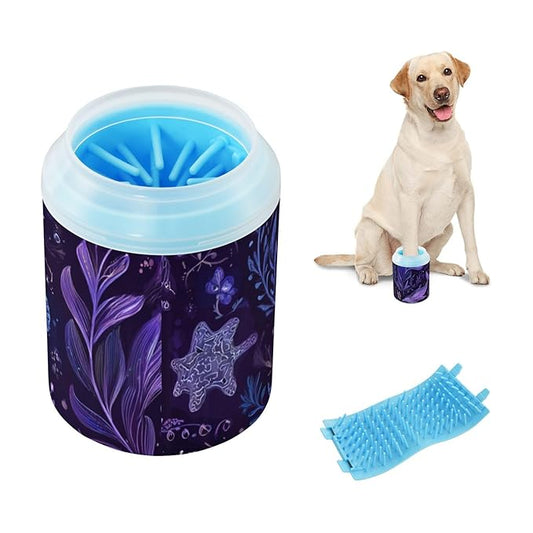 Dog Paw Cleaner Cups for Dogs Pets Foot Washer Paw Scrubber for Medium Small Dogs Cats Cleaning Cup Dark Purple Dolphins Sea Plants