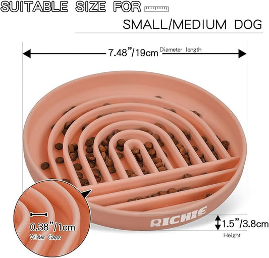 Slow Feeder Dog Bowls with Suction Cups, Silicone Puzzle Bowl for Slow Eating, Pets Slow Feeder Non-Slip Design Dishwasher Microwave Safe for Small Medium Dogs, Pink