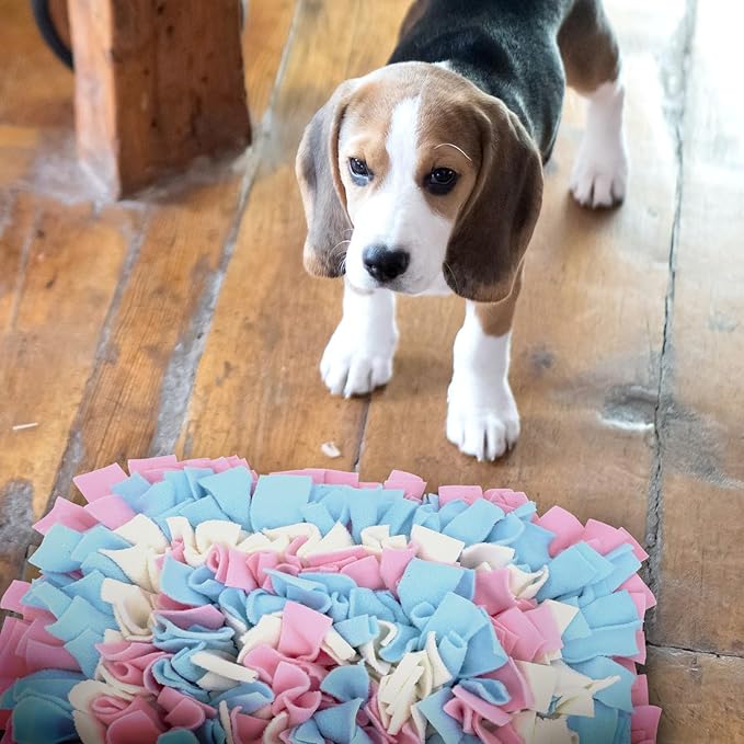 LIVEKEY Pet Snuffle Mat for Dogs, Dog Feeding Mat, Nosework Training Mats for Foraging Instinct Interactive Puzzle Toys (Pink&SkyBlue&White)