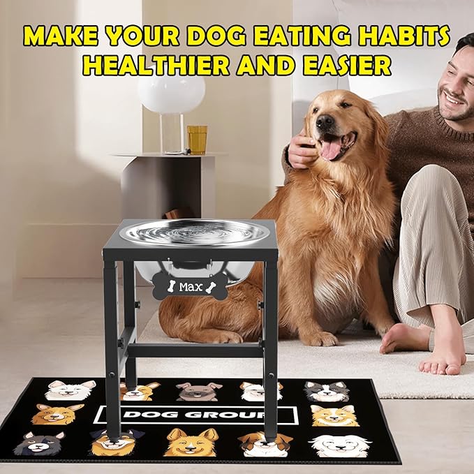1.6 Gallon Elevated Dog Water Bowl for Large Dogs, 4-Height Adjustable (13–18'') Raised Stainless Steel Bowl with Spill-Proof Mat & Sturdy Metal Stand, Easy-Clean Feeder for Indoor/Outdoor Use