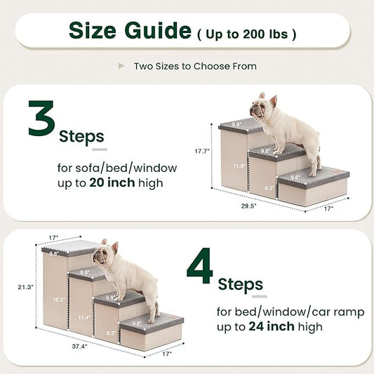 Love's cabin Dog Stairs for High Bed 18"H,Foldable Pet Stairs for Small Medium or Large Dogs Puppy with Storage for Bed or Couch, Cat Dog Steps Ramp with Zip up to 200 lbs(Light Grey,3 Steps no Condo)