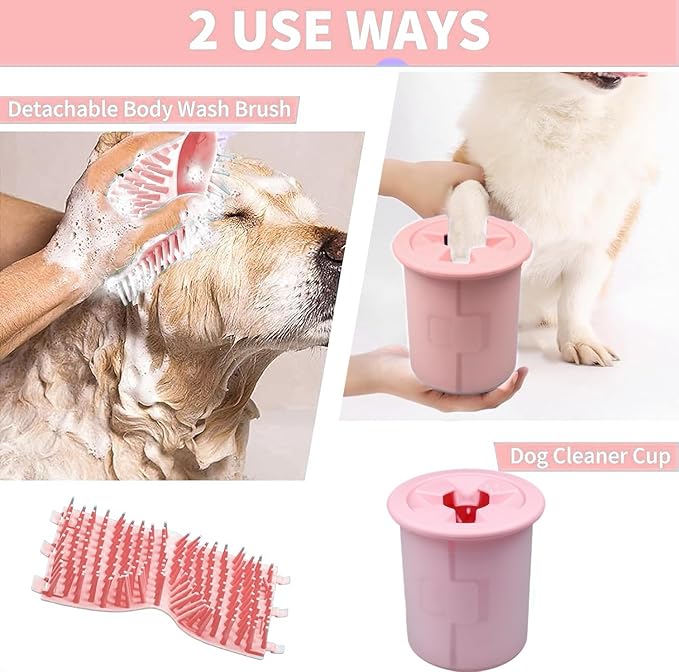 Dog Paw Cleaner Cup Dog Paw Foot Cleaner Paw Washer Portable Foot Cleaner Cup for Pet Cat-Small Pink