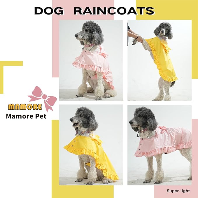 MAMORE Dog Raincoats, Waterproof Dog Rain Jacket with Clear Hood, Adjustable Reflective Lightweight Breathable Pet Rain Poncho for Small Medium Large Dogs(Yellow, Small)