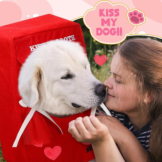 Solsew Valentine Dog Costume Kissing Booth Headpiece for Dog and Cats Cute Pup Kissing Booth Pet Headwear Costume Gift for Holiday Birthday Party(Red,L/XL)