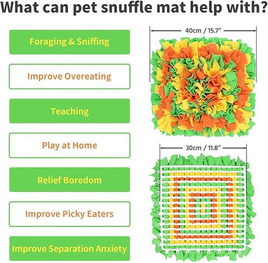 LIVEKEY Pet Snuffle Mat for Dogs, Dog Feeding Mat, Nosework Training Mats for Foraging Instinct Interactive Puzzle Toys (Orange&Green&Yellow)
