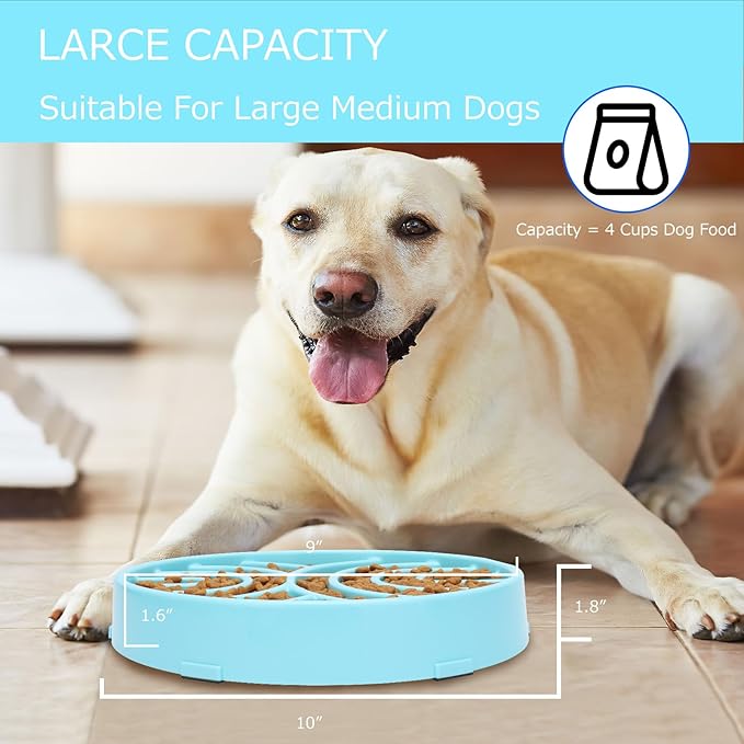 WHIPPY Slow Feeder Anti-Choking Maze Bowl - Anti-Slip Interactive Puzzle Feeder for Large Medium Dogs, Blue
