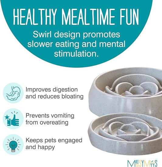 Messy Mutts and Cats Interactive Slow Feeder | Speckled Grey (3 Cup) | 9.8” Round Durable Puzzle Slow Feeder for Dogs/Cats | Enrichment Food Dish for Slow Eating, Bloating