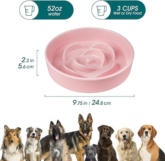 vancasso Slow Feeder Dog Bowl, 3 Cups Ceramic Slow Feeder for Large Breed, Puzzle Maze Dog Food Bowl for Fast Eater, Pink