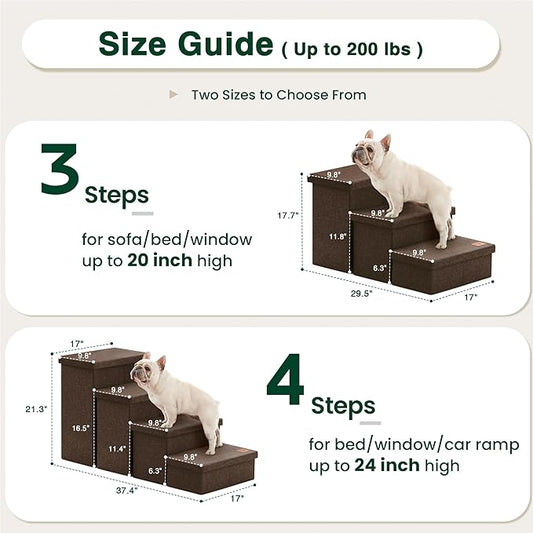 Love's cabin Dog Stairs for High Bed 18" H,Foldable Pet Stairs for Small Medium or Large Dogs Puppy with Storage for Bed or Couch,Cat Dog Steps Ramp with Zip up to 200 lbs(Coffee,3 Steps no Condo)