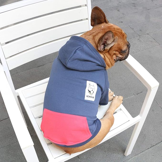 iChoue French Bulldog Frenchie Clothes Hoodies for Dogs Pug English Boston Terrier Bully Pitbull Corgi Sweatshirt Sweater Clothing - Navy/XLarge