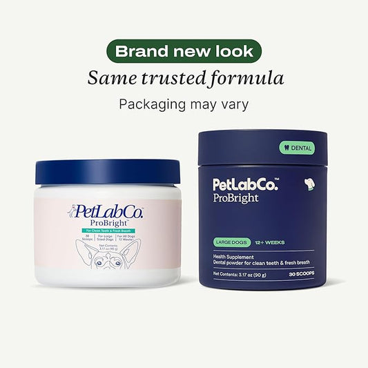 PetLab Co. ProBright Dental Powder - Dog Breath Freshener - Teeth Cleaning Made Easy – Targets Tartar & Bad Breath - Formulated for Large Dogs - Packaging May Vary