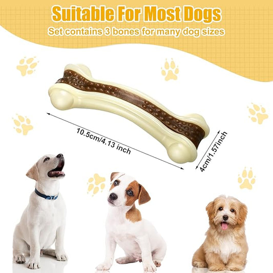 Sosation 3 Pack Chew Toys for Aggressive Chewers, Bone Toys Nylon Beef Flavor Dog Teething Toys for Large/Medium/Small Puppies Breeds(Small, Curved Bone)