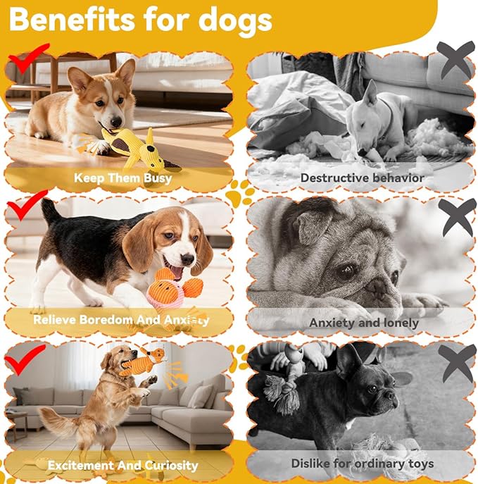 Squeaky Plush Dog Toys: 5 Pack Tough Stuffed Toys - Chew Teething Crinkle Boredom Relief for Puppy Small Medium Large Breed Dogs - Birthday Gift for Pets