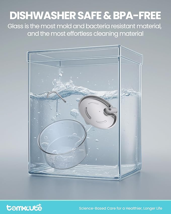 Tomxcute Glass Cat Water Fountain - 108oz/3.2L Ultra-Quiet Cat Fountain for Drinking, Elegant Easy to Clean Glass Pet Water Fountain for Cats, Small Dogs, Multiple Pets, Model Number P11G1