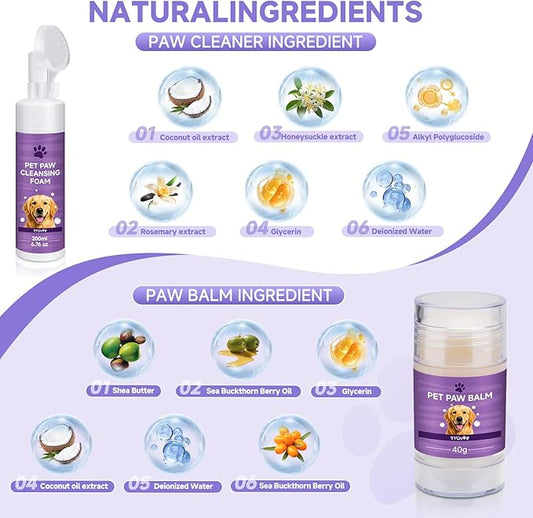 Dog Paw Cleaner Kit – Paw Cleaning fo rall Dogs & Puppy Silicone Scrubber Brush – pH Balanced Gentle No-Rinse Wash Scrubber, Foot Cleansing Bubble – Includes Dog Paw Balm&Towel