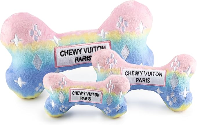 Haute Diggity Dog Pink Ombre Chewy Vuiton Bone, Plush Designer Dog Toys with Interactive Squeaker, Stimulating Pet Enrichment, Machine-Washable & Safe Materials for All Breeds, Size XL
