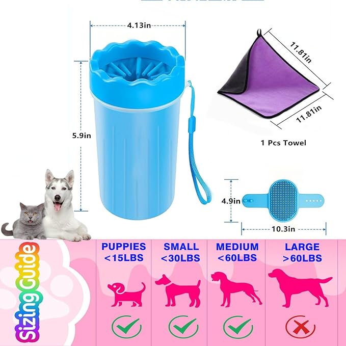 Dog Paw Cleaner,Paw Cleaner for Dog,Pets Foot wash Cup-Dog wash paw Cup-Pet Foot Cleaner for Small Medium Large Breed Dogs/Cats Pet Clean Paws Miracle Tool(with 1 Towel& 1Brush)