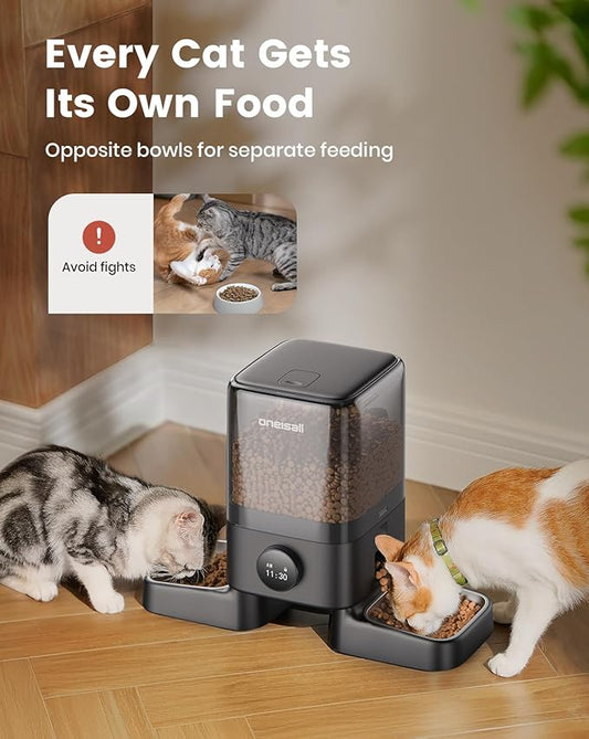 oneisall Automatic Cat Feeder for 2 Cats, 20 Cups/5L Auto Cat Feeder, Automatic Cats Food Dispenser for Small Pets Indoor, Timed Pet Feeder for Dry Food