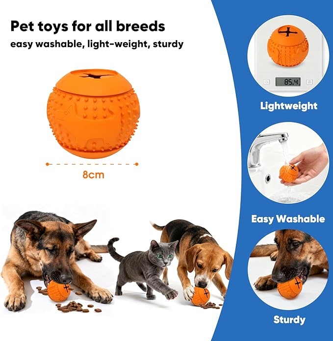 Deeow Rubber Dog Chew Toy Ball - Stuffable Treat Dispenser for Pet Chewers' Dental Care and Boredom Relieve, Food Grade TPR Teething Shell, Enrichment Puzzle Feeder for Small Medium Large Dogs -Red