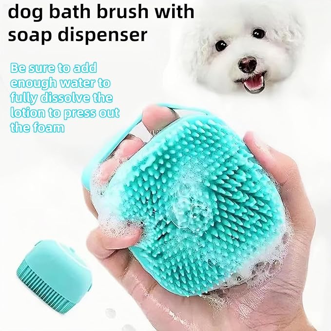 (2-Piece) Pet Bath Brush and Dog Scrubber,Bathing Dog Beauty Massage Brush with Soap Dispenser,Adjustable Handle Shampoo Brush & Scrubber for Short & Long Haired Dogs & Cats