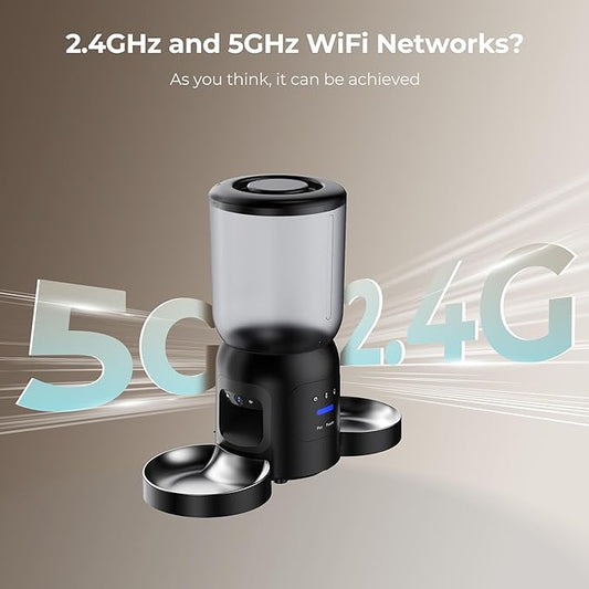 Smart Pet Feeder with 2K Dual Camera & AI Recognition, Dual Bowl Set,6L Automatic Cat Dog Feeder with App Control, 2.4G/5G WiFi, Voice Message, Pet Interaction, Motion Tracking, No Clog, Dual Power,