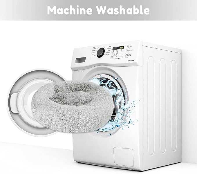 Calming Dog Bed & Cat Bed, Anti-Anxiety Donut Dog Cuddler Bed, Warming Cozy Soft Dog Round Bed, Fluffy Faux Fur Plush Dog Cat Cushion Bed for Small Medium Dogs and Cats (20"/24"/27"/30")