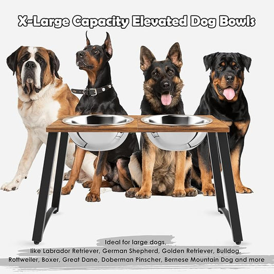 Elevated Dog Bowls for Large Dogs with Slow Feeder & Mat, 101oz Bowls, Tall Raised Dog Bowl Stand