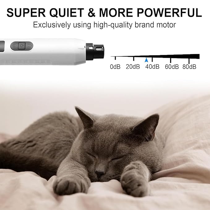 Silent Groom Pro Nail Grinder, 2025 New Nail Grinder for Dogs and Cats with LED Light & 3 Speeds, 2000mAh USB Rechargeable Dog Nail Trimmer for Thick Nails (1pc+2 Heads)