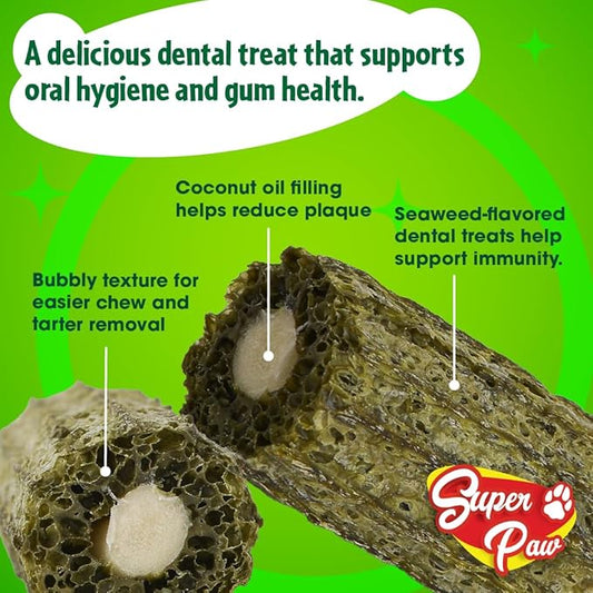 SuperPaw Dental Chews for Dogs - Healthy Dog Dental Treats for Teeth and Gums, Natural Chew Toy Alternative, Teeth & Gum Cleaning - Medium, Seaweed, Pack of 1