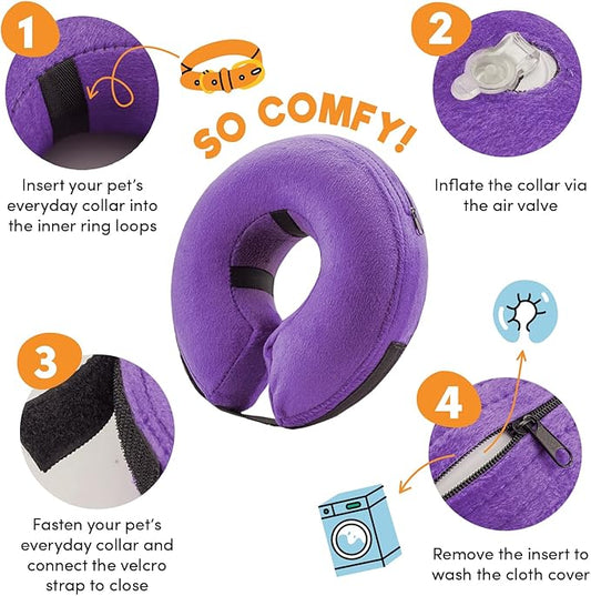 BENCMATE Inflatable Dog Cone Collar Alternative, Soft Dog Cone for Small Medium Large Dogs and Cats, Neck Recovery ECollar Donut Collar After Surgery (Small, Purple)