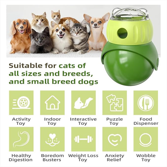 KADTC Wobble Cat Treat Dispenser Toy U.S. Brand & Design for Indoor Cats Enrichment Ball Kitten Kibble Dispensing Food Balls Slow Feeder Toys Kitty Interactive Stimulating Toys