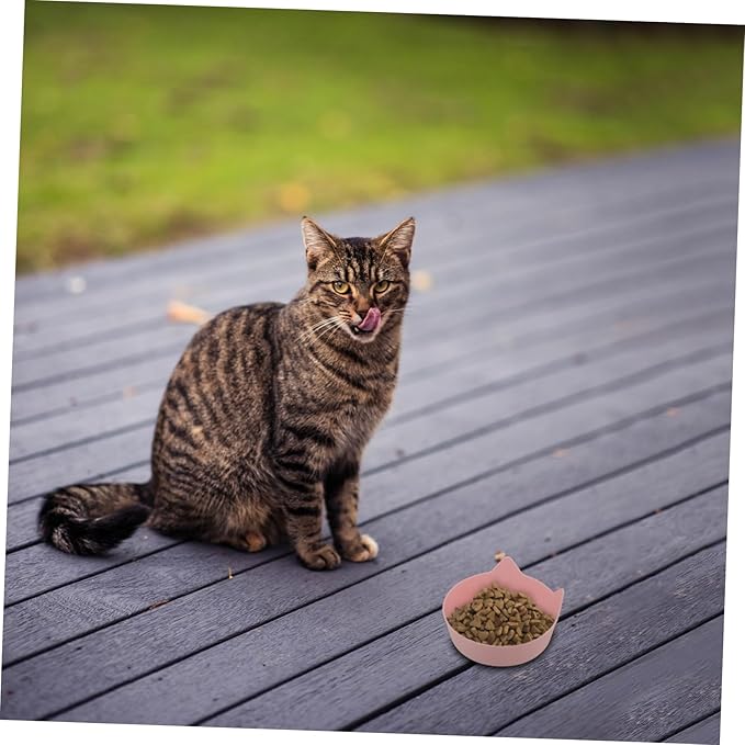 Non-Slip Pink Cat Bowl Slow Feeder with Grooved Interior for Small Pets Puppies Kittens Rabbits Plastic Dish for Wet Food and Water