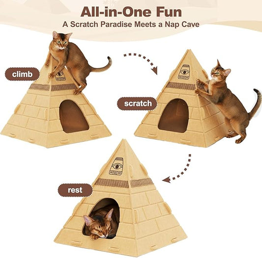 Cat House for Indoor Cats, Scratch-Resistant Cat Cave, Felt Cat Hideaway with Pharaoh Headdress, 17x17x20