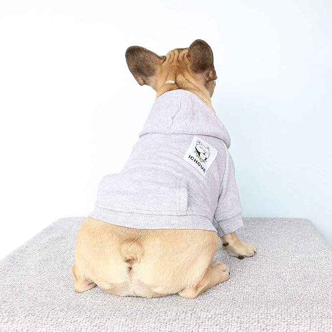 iChoue French Bulldog Frenchie Clothes Hoodies for Dogs Pug English Boston Terrier Bully Pitbull Corgi Sweatshirt Sweater Clothing - Grey/XLarge