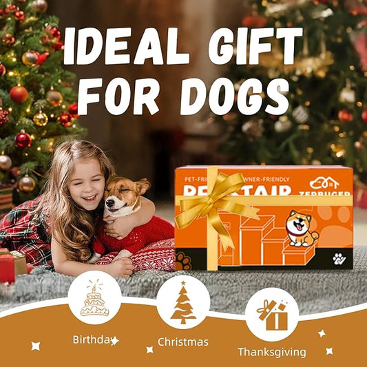 Dog Stairs with Condo 23" H, 4-Step Wider Dog Steps for High Beds Window, Folding Storage Pet Stairs Gift for Small/Medium/Large Old Dogs Cats, Ramp for Climbing Car Hold Up to 200 lbs, Brown