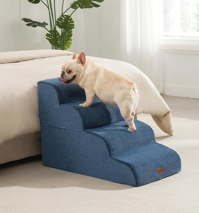 Made4Pets Dog Stairs Ramp for Bed 19.7" H, 4-Step Dog Steps for High Bed Couch Sofa Climbing, 35D Foam Pet Steps for Small Dogs and Cats, Non-Slip Bottom Pet Stairs, Navy