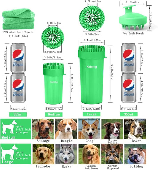 Dog Paw Cleaner & Washer for Large/Extra Large Breeds - Muddy Paws Easy Cleaning Cup for Big Dogs - Includes 3 Absorbent Towels(Green)
