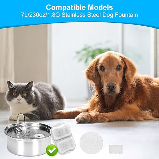 16 Pack Dog Water Filter Replacement, Pet Water Filter Compatible with oneisall 7L/230oz/1.8G Stainless Steel Dog Water Fountain,Triple Action Pet Fountain Filters