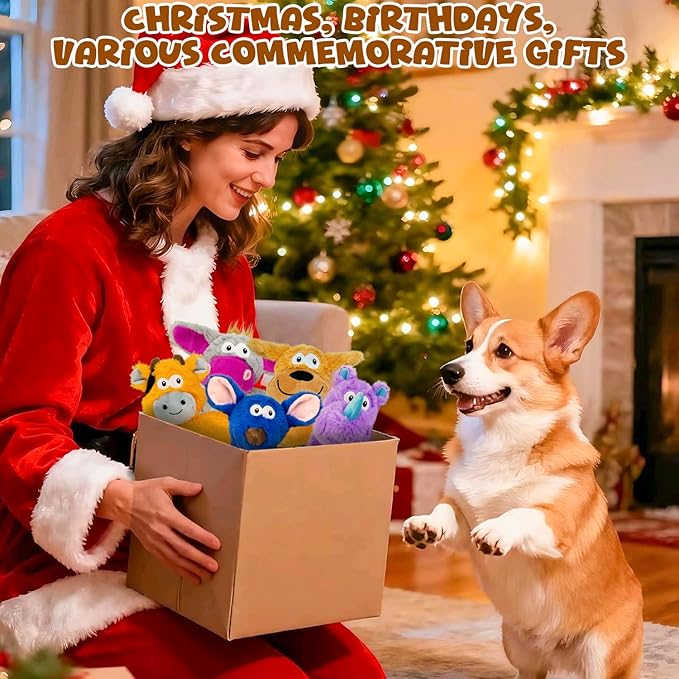 Squeaky Dog Toys, No Stuffing 5 Pack Crinkle Dog Toy for Small,Medium Large Dogs, Not for Aggressive Chewers, Indoor Outdoor Training,Dog,Donkey,Cow,Rhino,Hipo.